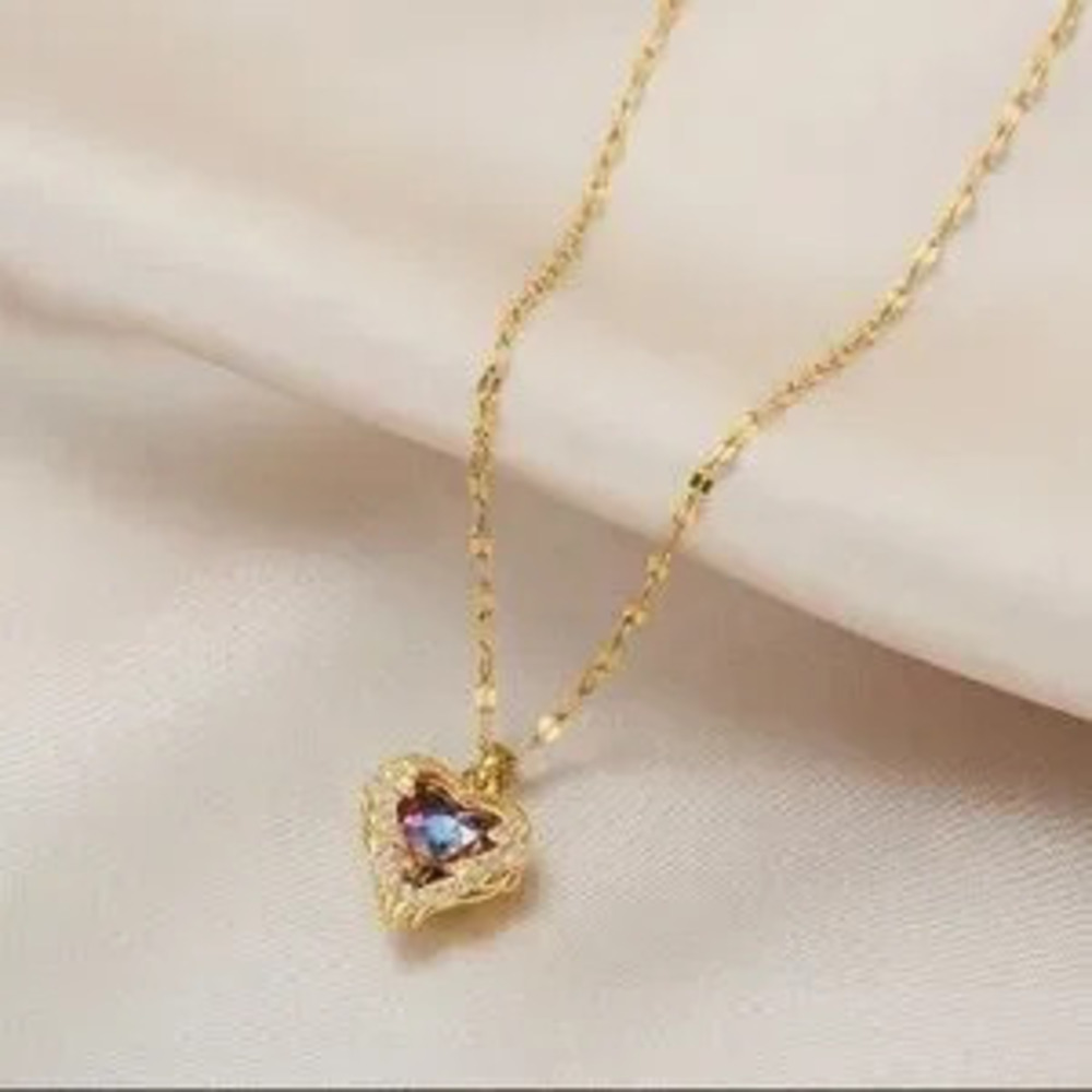18K Gold Plated Angel Wings Heart Zircon Center Pendant Necklace